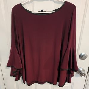 Plus Size Maroon Bell Sleeve Top 1X MSK